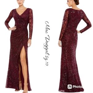 Mac Duggal Cocktail Sequin Faux Wrap Maxi Dress Sz 10